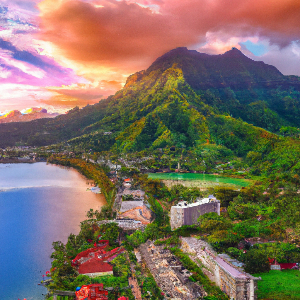 Vue aérienne de Papeete, Tahiti — lagon turquoise et palmiers au coucher du soleil